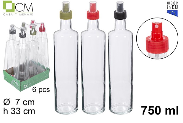 Botella cristal redonda con pulverizador 750ml colores