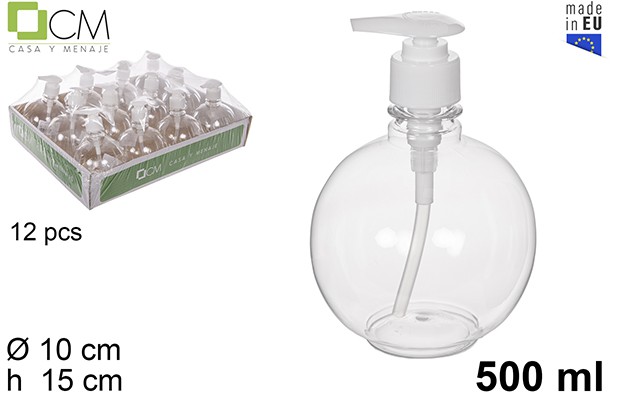 Botella plastico bola transparente 500ml con dosificador.