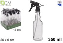 Botella plastico cuadrada transparente 350ml c/pulverizador negro.