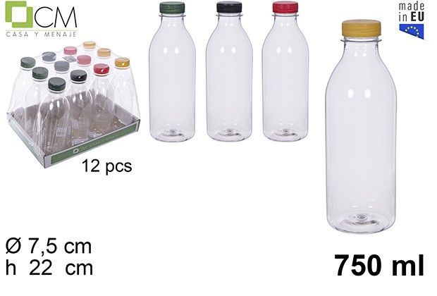 Botella plastico leche/zumo 750ml pet transparente