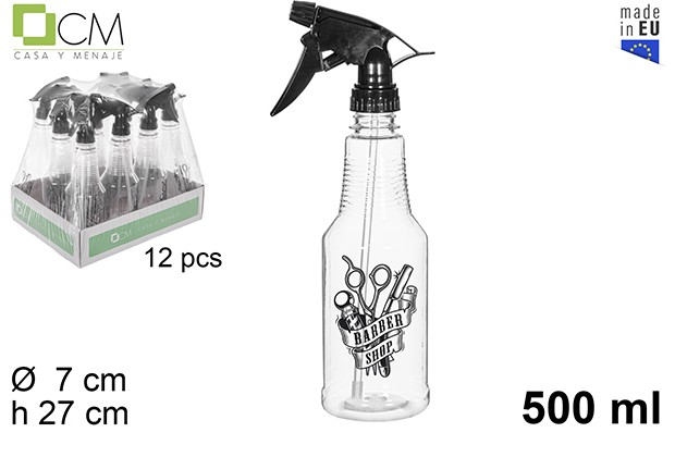 Botella plastico pulverizador negro peluquero barber shop 500 ml