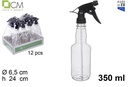 Botella plastico redonda transparente 350ml. con pulverizador negro.