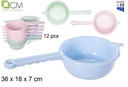 Cazo plastico escurridor con mango  18cm colores pastel