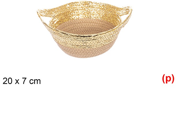 Cesta cuerda papel con asa natural/oro 20x7cm