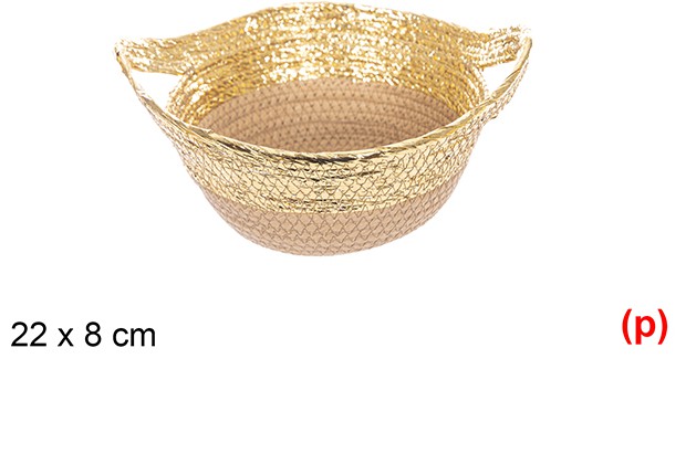 Cesta cuerda papel con asa natural/oro 22x8cm