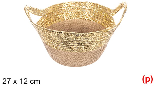 Cesta cuerda papel con asa natural/oro 27x12cm