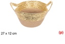 Cesta cuerda papel con asa natural/oro 27x12cm