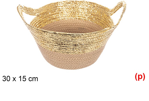 Cesta cuerda papel con asa natural/oro 30x15cm