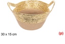 Cesta cuerda papel con asa natural/oro 30x15cm
