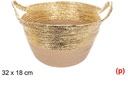 Cesta cuerda papel con asa natural/oro 32x18cm