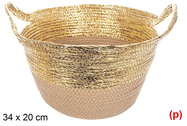 Cesta cuerda papel con asa natural/oro 34x20cm