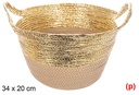 Cesta cuerda papel con asa natural/oro 34x20cm