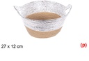 Cesta cuerda papel con asa natural/plata 27x12cm