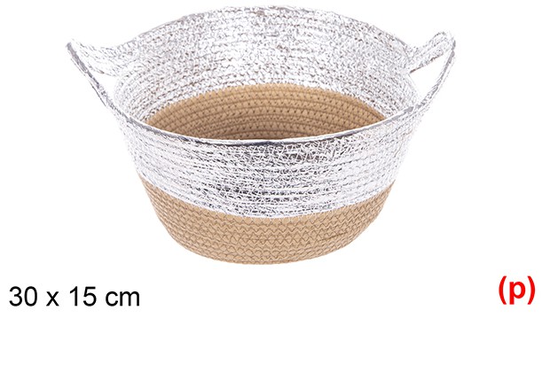 Cesta cuerda papel con asa natural/plata 30x15cm