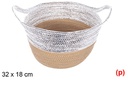 Cesta cuerda papel con asa natural/plata 32x18cm