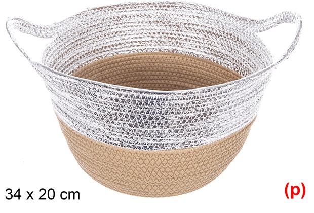 Cesta cuerda papel con asa natural/plata 34x20cm