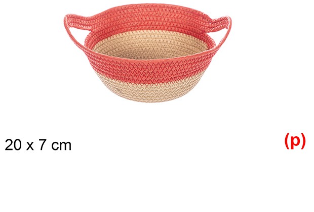 Cesta cuerda papel con asa natural/rojo 20x7cm
