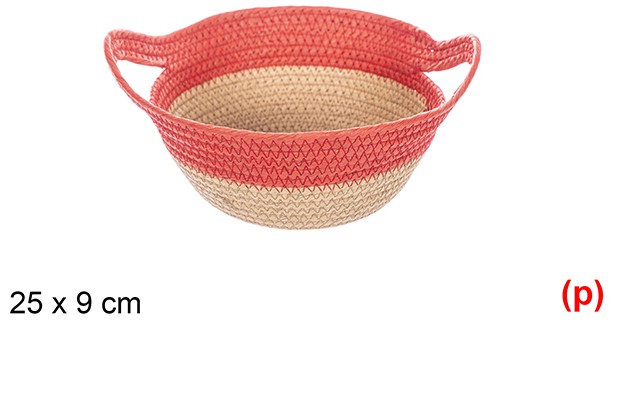 Cesta cuerda papel con asa natural/rojo 25x9cm