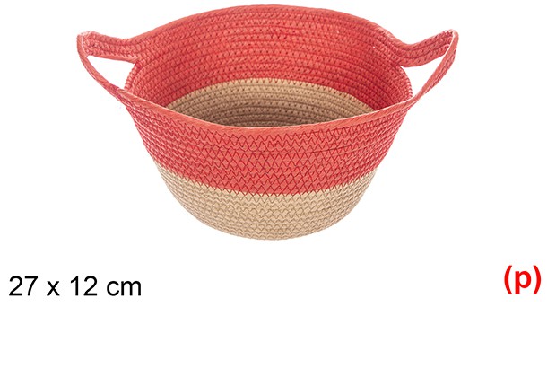 Cesta cuerda papel con asa natural/rojo 27x12cm