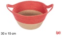 Cesta cuerda papel con asa natural/rojo 30x15cm