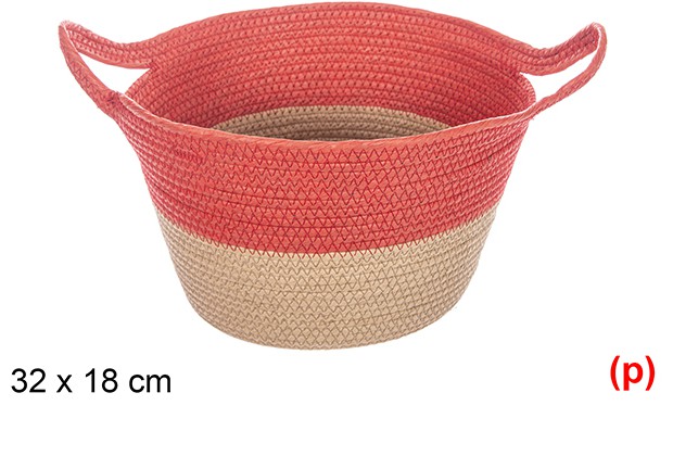 Cesta cuerda papel con asa natural/rojo 32x18cm