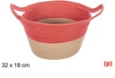 Cesta cuerda papel con asa natural/rojo 32x18cm