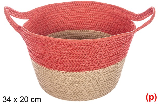 Cesta cuerda papel con asa natural/rojo 34x20cm
