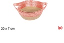 Cesta cuerda papel con asa natural/rojo brillo 20x7cm