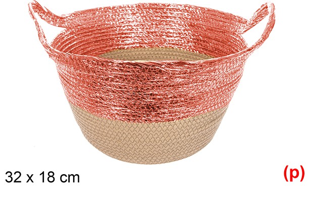 Cesta cuerda papel con asa natural/rojo brillo 32x18cm