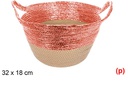 Cesta cuerda papel con asa natural/rojo brillo 32x18cm