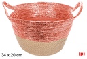 Cesta cuerda papel con asa natural/rojo brillo 34x20cm