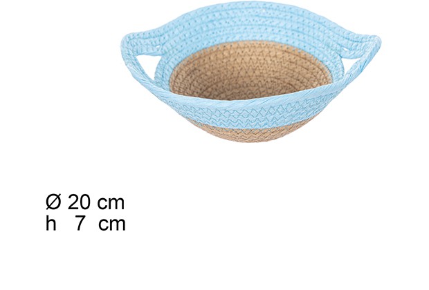 Cesta cuerda papel natural/turquesa con asas 20x7cm