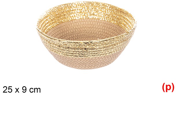 Cesta cuerda papel sin asa natural/oro 25x9cm