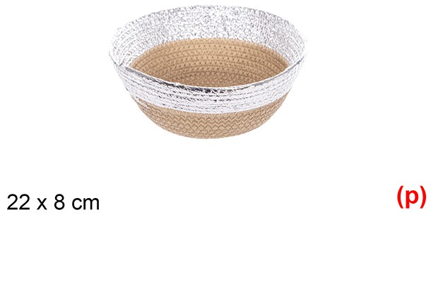 Cesta cuerda papel sin asa natural/plata 22x8cm