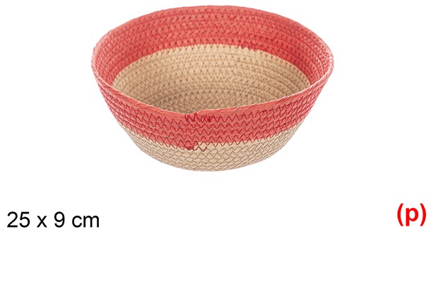 Cesta cuerda papel sin asa natural/rojo 25x9cm