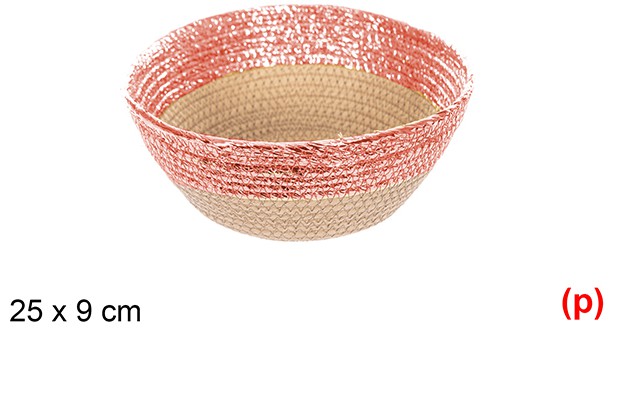 Cesta cuerda papel sin asa natural/rojo brillo 25x9cm