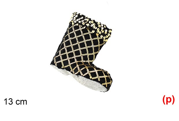Colgante bota decorado lentejuelas oro/negro 13cm