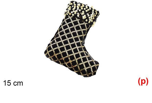 Colgante bota decorado lentejuelas oro/negro 15cm