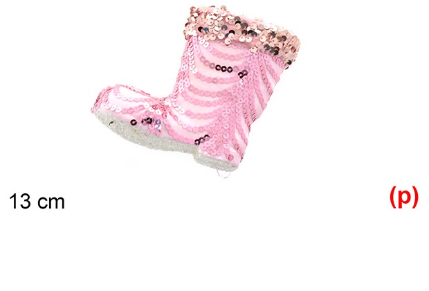 Colgante bota decorado lentejuelas rosa 13cm