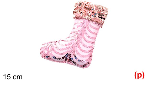 Colgante bota decorado lentejuelas rosa 15cm