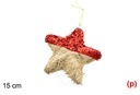 Colgante estrella decorado lentejuelas oro/rojo 15cm