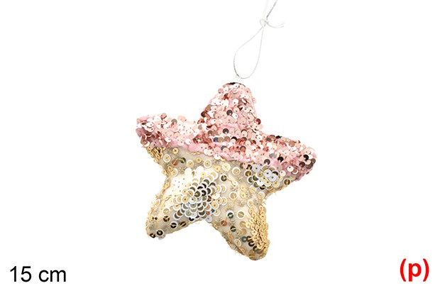 Colgante estrella decorado lentejuelas oro/rosa 15cm