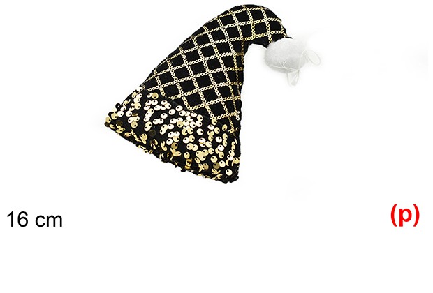 Colgante gorro decorado lentejuelas negro/oro 16cm
