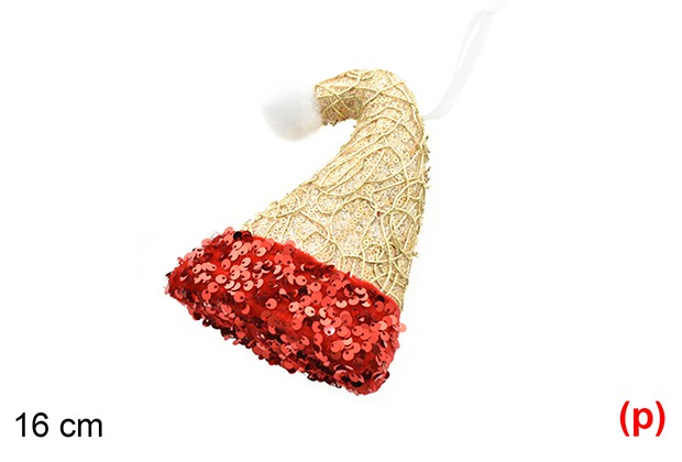 Colgante gorro decorado lentejuelas oro/rojo 16cm