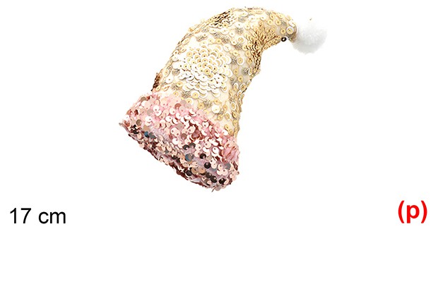 Colgante gorro decorado lentejuelas oro/rosa 17cm