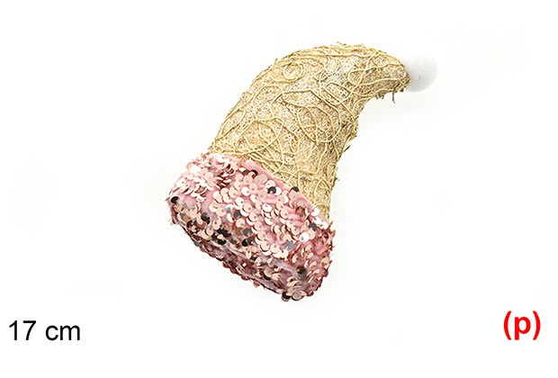 Colgante gorro decorado lentejuelas rosa/oro 17cm
