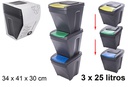 Cubo plastico reciclaje apilable 3uds 25l