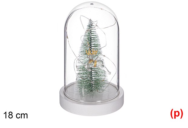 Cupula decorada pino y ciervo con 15 led 18cm
