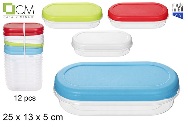 Fiambrera plastico ovalada transparente tapa color surtido 25x13x5cm