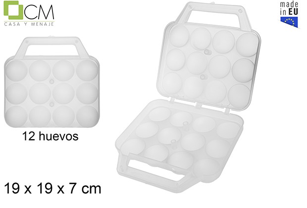 Huevera plastico 12 huevos con maletin transparente